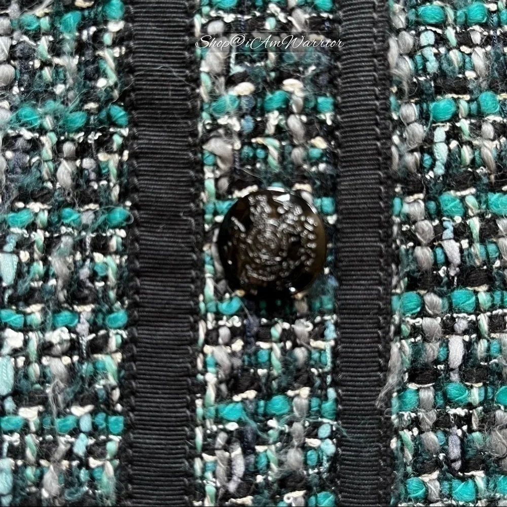 J.Crew teal & black tweed collarless jacket *shop@iamwarrior